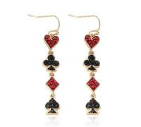 Queen Costume of Hearts Red Halloween Heart Poker Earrings Dangle Drop Gambling Casino Outfits Jewelry Gift Queen Hearts Accessories, Metal, No Gemstone