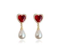 Queen Costume of Hearts Red Halloween Heart Poker Earrings Dangle Drop Gambling Casino Outfits Jewelry Gift Queen Hearts Accessories, Metal, No Gemstone