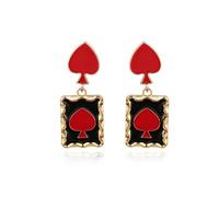 Queen Costume of Hearts Red Halloween Heart Poker Earrings Dangle Drop Gambling Casino Outfits Jewelry Gift Queen Hearts Accessories, Metal, No Gemstone