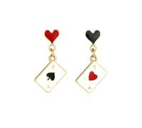 Queen Costume of Hearts Red Halloween Heart Poker Earrings Dangle Drop Gambling Casino Outfits Jewelry Gift Queen Hearts Accessories, Metal, No Gemstone