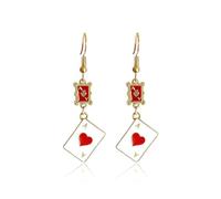Queen Costume of Hearts Red Halloween Heart Poker Earrings Dangle Drop Gambling Casino Outfits Jewelry Gift Queen Hearts Accessories, Metal, No Gemstone