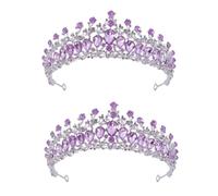 Queen Crown, 2Pcs Rhinestone Wedding Crowns and Tiaras Princess Zinc Alloy Exquisite Rhinestone Bride Bride Headband for Prom Costume Party (Silver and Purple)