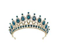 Queen Crown Baroque Vinatge Teal Pink Crystal Crowns Diadem Rhinestone Birthday Tiara Headband For Wedding Bridal Hair Accessories Snow Queen Crown(Gold Teal)
