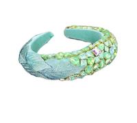 Queen Crown Boho Gorgeous Full Diamante Padded Baroque Headbands Luxury Crystal Hairbands For Women Rhinestone Tiara Bling Hair Accessories Snow Queen Crown(Green hair band)