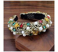 Queen Crown Boho Gorgeous Full Diamante Padded Baroque Headbands Luxury Crystal Hairbands For Women Rhinestone Tiara Bling Hair Accessories Snow Queen Crown(Beaded green)