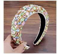 Queen Crown Boho Gorgeous Full Diamante Padded Baroque Headbands Luxury Crystal Hairbands For Women Rhinestone Tiara Bling Hair Accessories Snow Queen Crown(Candy color)