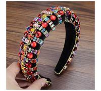Queen Crown Boho Gorgeous Full Diamante Padded Baroque Headbands Luxury Crystal Hairbands For Women Rhinestone Tiara Bling Hair Accessories Snow Queen Crown(Red)