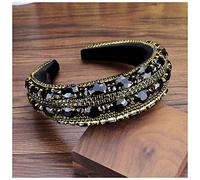Queen Crown Boho Gorgeous Full Diamante Padded Baroque Headbands Luxury Crystal Hairbands For Women Rhinestone Tiara Bling Hair Accessories Snow Queen Crown(Gold black)