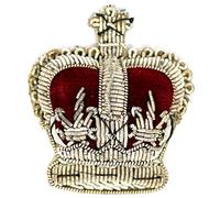 Queen Crown Red and Silver Hand Embroidered Bullion Wire Badge
