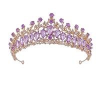 Queen Crown Rhinestone Wedding Crowns Crystal Bridal Crown for Women Crystal Princess Age Ceremony Photo Props Christmas Decorations Headband for Prom Costume Party (Gold and Purple)