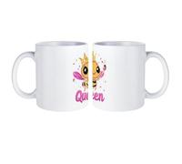 Queen Cute Bee White Coffee Mug with Handle Personalized Ceramic Cup Gift for Men Women