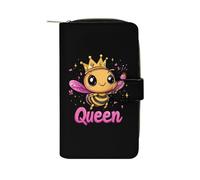 Queen Cute Bee Women's Wallet Leather Bifold Blocking Card Holder Trendy Ladies Clutch Purse 19.7x11x3.5cm