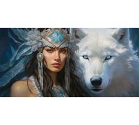 Queen Diamond Art Kits Adults, DIY 5D Large Diamond Painting White Wolf Full Square Drill Crystal Art Kits 39.4x78.7 Inch, Embroidery Cross Stitch Canvas Painting by Numbers for Home Decor (SQ638)