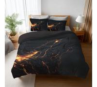 Queen Duvet Cover Set 3-Piece for Kids and Adults - Animals Wild Spirit Flames Wolf Ultra-Soft Warm & Comfort Golden Yellow Bed Linen Set with Zipper 230 x 230 cm (90" x 90") + Pillowcases