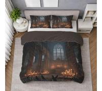 Queen Duvet Cover Set 3-Piece for Kids and Adults - Gothic Cathedral Crows Sacred Ultra-Soft Warm & Comfort Honey Orange Bed Linen Set with Zipper 230 x 230 cm (90" x 90") + 2 Pillowcases