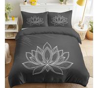 Queen Duvet Cover Set - Delicate Lines Lotus for Flower Lovers - Soft Microfiber Quilt Cover Bedding Set, Grey, Minimalist, Smooth, Easy Care