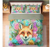 Queen Duvet Cover Set Fantasy Vintage Cartoon Bedding Set with Pillowcase Fox Animal Pattern 100% Microfibre Kids Childrens Bedding Set Bedroom Decor