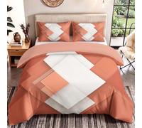 Queen Duvet Cover Set Geometric Cozy Red Bedding Set with Pillowcase Diamond Lines Pattern 100% Microfibre Kids Childrens Bedding Set Bedroom Decor