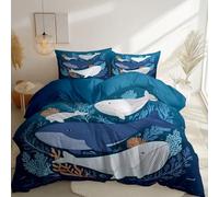 Queen Duvet Cover Sets Soft Printed Bedding Set - Blue Premium Microfiber Reversible Duvet Cover, Duvet Covers with Pillowcases Zipper Closure Cartoon Sea Whale