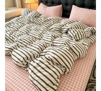 Queen Duvet Cover with Cute Stripes Pattern Soft Cozy Cotton Bedding Set