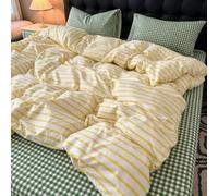 Queen Duvet Cover with Cute Stripes Pattern Soft Cozy Cotton Bedding Set