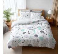 Queen Easy-Care Duvet Cover, Abstract Music Notes Polka Dots Microfiber Bedding Set for Bedroom Guestroom Dormitories, Soft Mint, 230 x 230 cm (90" x 90") with Pillowcases