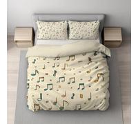 Queen Easy-Care Duvet Cover, Cartoon Musical Notes Pattern Microfiber Bedding Set for Bedroom Guestroom Dormitories, Khaki, 230 x 230 cm (90" x 90") with Pillowcases