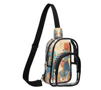 Queen Egyptian Gold Turquoise Clear Sling Backpack, Transparent PVC Waist Pack with Printed Back, Adjustable Cotton Strap