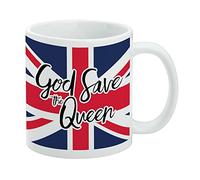 Queen Elizabeth II God Save the Queen Ceramic Coffee Mug, Novelty Gift Mugs for Coffee, Tea and Hot Drinks, 11oz, White