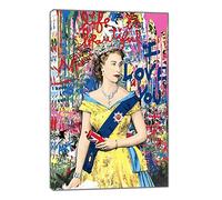 Queen Elizabeth II I Love You Pop/Street Art Picture Print On Framed Canvas Wall Art Home Decoration 30’’ x 20’’ inch (76x 50 cm) -18mm Depth