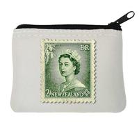 Queen Elizabeth II New Zealand Postage Stamp Neoprene Coin Purse Pouch 12x9cm White