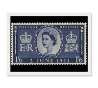 Queen Elizabeth II of England Scotland United Kingdom Coronation Reproduction Stamp 1953 Artwork Framed Wall Art Print A4 Artery8 White One Size
