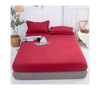 Queen Fitted Sheet Only Soft Polyester Microfibre Adults king Fitted Bottom Sheet Fits Up 0-20cm Deep Mattress Bed Sheets Fade Resistant (Color : Red, Size : Queen)