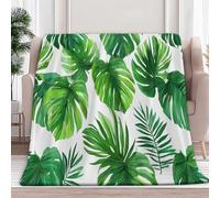 Queen Flannel Fleece Blanket, Nature Theme Palm Leaves Ultra Soft Fleece Throw Blanket for Infant Girls and Boys Kids Toddlers, Warm and Lightweight for All Seasons, Green