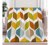 Queen Flannel Fleece Throw Blankets Retro Geometric Leaves Soft Cozy Print Throw, Fluffy Fall Blanket Plush Home Decor for Couch Bed Sofa Living Room Bedroom, Color