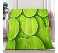Queen Flannel Fleece Throw Blankets Textured Lime Slices Simple Soft Cozy Print Throw, Fluffy Fall Blanket Plush Home Decor for Couch Bed Sofa Living Room Bedroom, Green