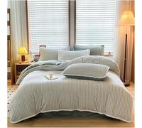 Queen Flannel Striped Comforter Cover Winter Warm 4 Pcs,Reversible Plush Breathable Soft Duvet Cover Set,Luxury Velvet Washable Bedding Set Includes 1 Duvet Cover 1 Flat Sheet 2 Pillow Shams