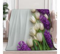 Queen Fleece Blanket Grey, Elegant Flowers Lilies Hyacinths Microfiber Soft Warm Fluffy Lightweight 3D Printed Flannel Blankets Bed Sofa Throw Bedspread for Kids Adults Bedroom and Camping