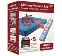 Queen/Full/Full-XL Mattress Vacuum Bag for Moving and Storage, Vacuum Seal Compression Bag for Queen and Full Size Mattresses, Heavy Duty Mattress Bag for Storage, with Sealing Clip and 5 Straps