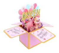 Queen Happy Birthday Pop Up Card, 3D Colorful Balloons & Fireworks Greeting Card with Envelope for Women Girls Creative Birthday Gift & Party Decorations
