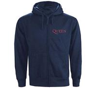 Queen Hoodie Classic Crest Band Logo Official Mens Navy Blue Zipped Medium