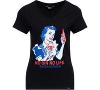 Queen Kerosin Damen Basic T-Shirt V Hals "No Gin No Life" QKU41017