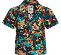 Queen Kerosin Women's Short Sleeve Blouse Hawaiian Blouse Shirt Shirt Lapel Collar All-Over Print Short, black, XXL