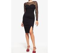 Queen Kerosin Damen Mesh Bleistiftkleid mit Rosen-Stickerei Schwarz