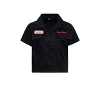 Queen Kerosin Redondo Beach Speed Queens Women's Workwear Shirt Blouse Vintage Retro 50S Women's Worker Shirt Short Sleeve Redondo Beach Speed Queens, black, XXL