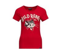 Queen Kerosin Women's Basic T-Shirt, Slim Fit, Retro Front Print, Cotton Stretch, Cartoon Wild Rebel, red, XXXXL