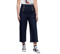 Queen Kerosin Women's Capri Jeans 7/8 Trousers Vintage Charm Retro High Waist High Waist Button Placket, darkblue, 28W Kurz
