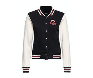 Queen Kerosin Women's College Sweat Jacket | Vintage Embroidery | Kitty | Cowgirl | Rockabella | Rebel | Regular Fit | Retro | Vintage Style | Biker Jacket | Baseball Jacket Rebel at Heart, black, M