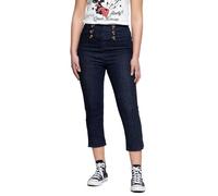 Queen Kerosin Women's High Waist Capri Jeans Slim Fit Worker Look Slit At Leg Cuffs 50S Denim Vintage, darkblue, 28W x 32L