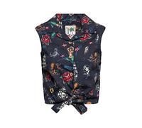 Queen Kerosin Women's Shirt Blouse Hawaiian Shirt Short Sleeve Shirt Sleeveless Tie Blouse All-Over Print Retro Sleeveless Blouse Top Lapel Collar, black, M